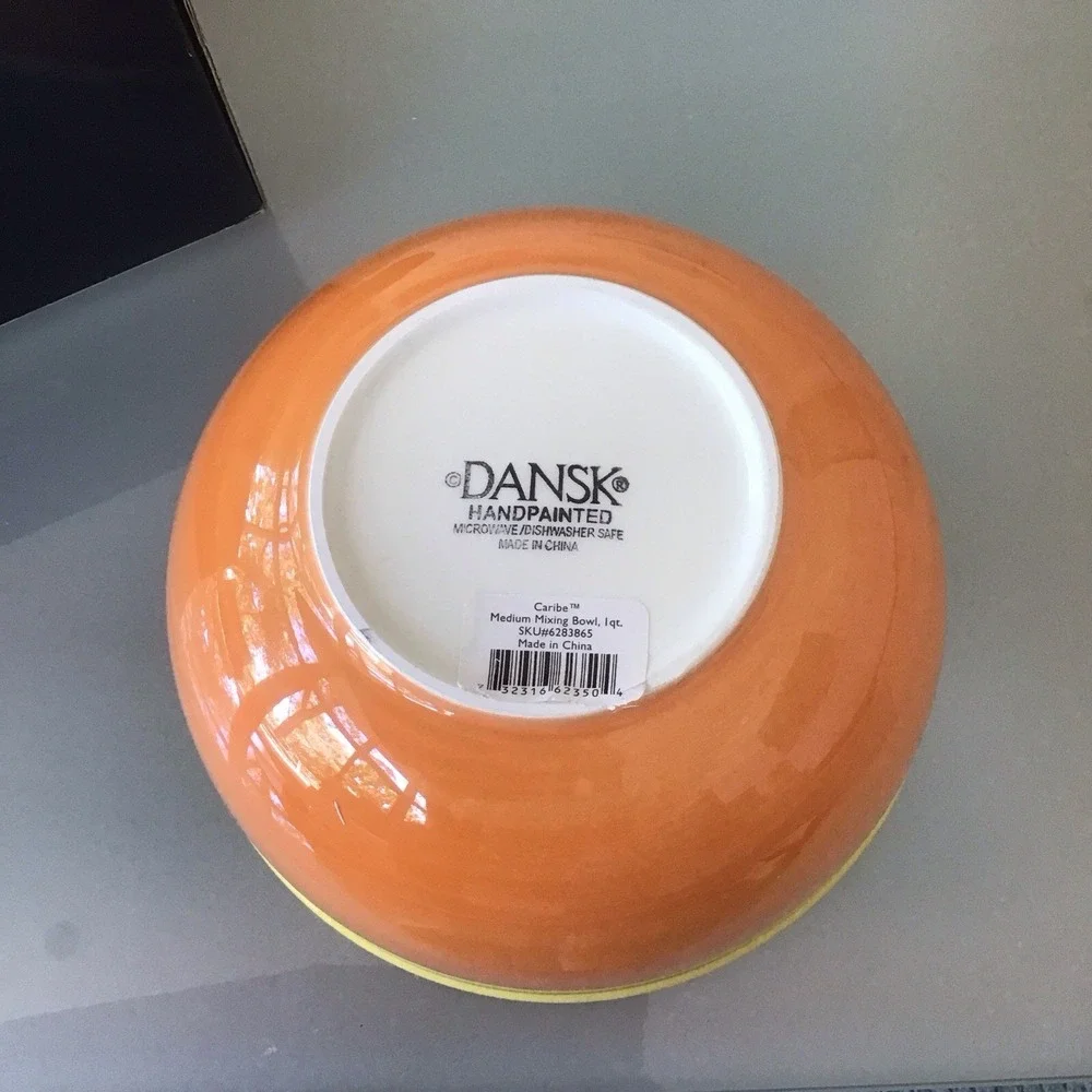 NEW NIB DANSK CARIBE Orange Handpainted Ceramic Medium Mixing Serving Bowl 8